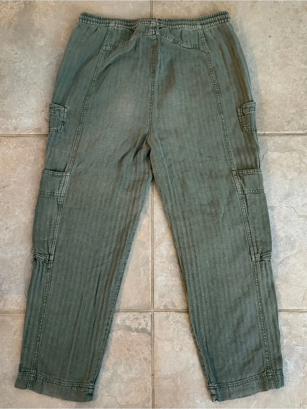 Free People Feelin’ Good Utility Pull On Linen Cotton Green Pants Size Medium